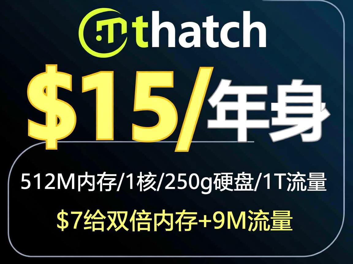 hosthatch：$15/年，512M内存/1核/250g硬盘/1T流量，+$7给双倍内存+9T流量  第1张