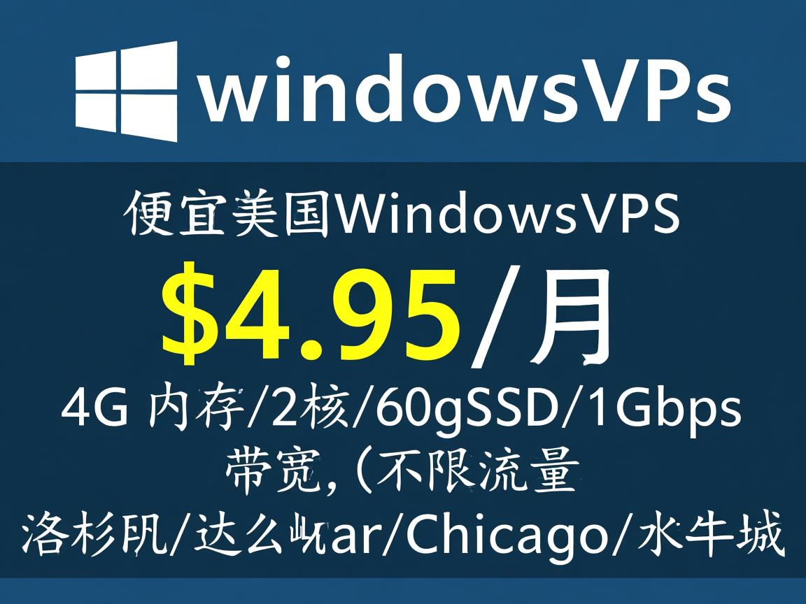 cheapwindowsvps：便宜美国WindowsVPS，$4.95/月，4G内存/2核/60gSSD/1Gbps带宽，不限流量，洛杉矶/达拉斯/芝加哥/水牛城  第2张