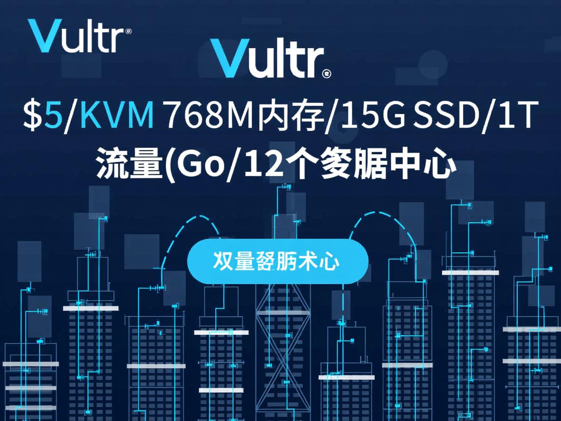 Vultr-$5/KVM/768M内存/15GSSD/1T流量/G口/12个数据中心