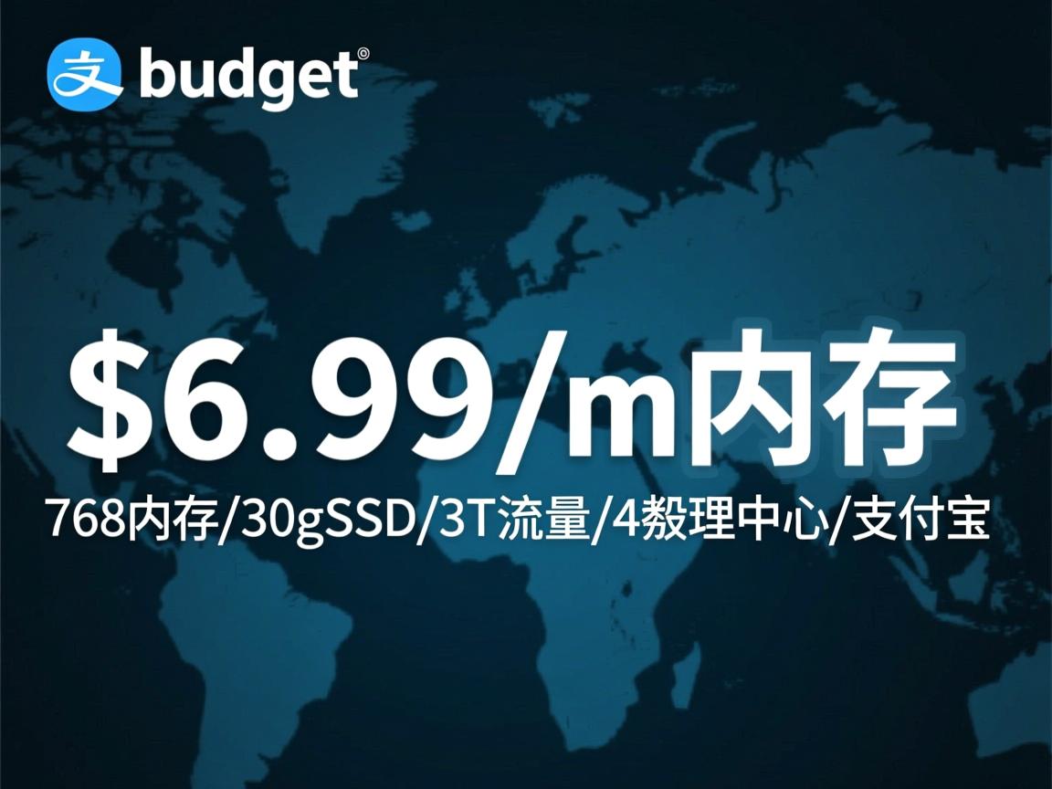 budgetvm-$6.99/768m内存/30gSSD/3T流量/4数据中心/支付宝