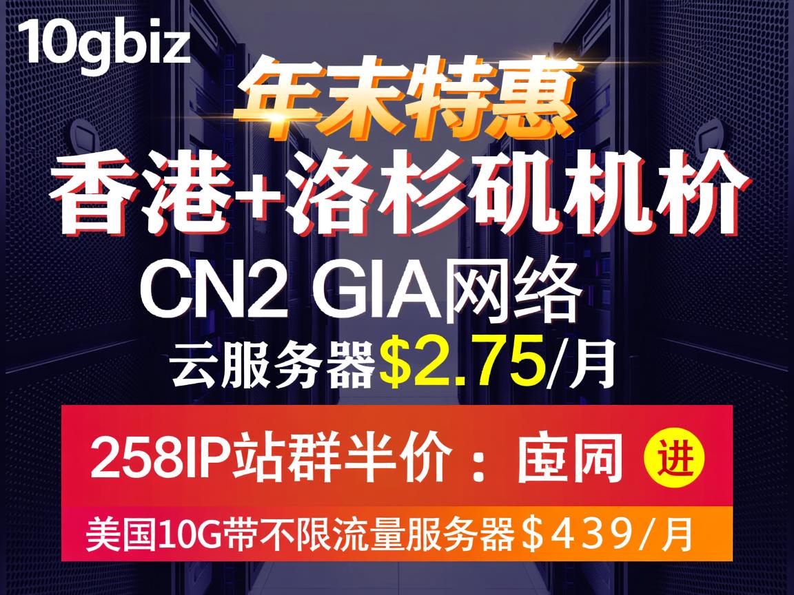 10gbiz：年末特惠，香港+洛杉矶机房，CN2 GIA网络，云服务器$2.75/月，258IP站群半价；美国10G带宽不限流量服务器$439/月