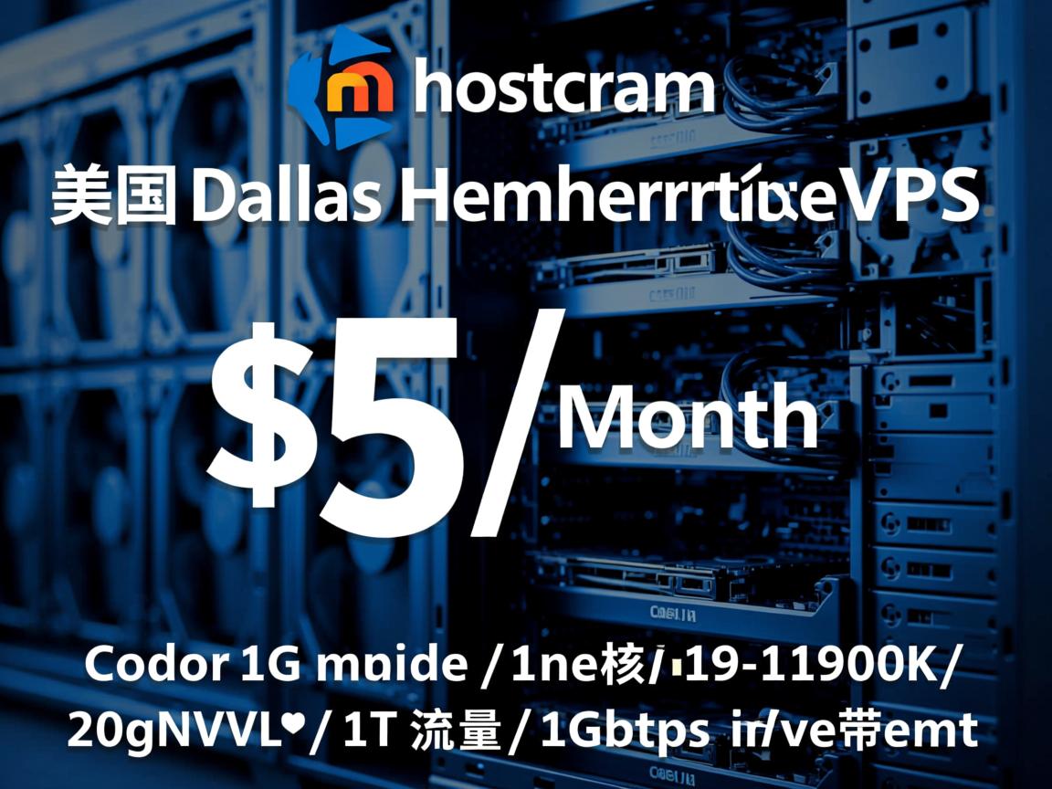 hostcram：美国达拉斯高性能VPS，$5/月，1G内存/1核(i9-11900K)/20gNVMe/1T流量/1Gbps带宽  第3张