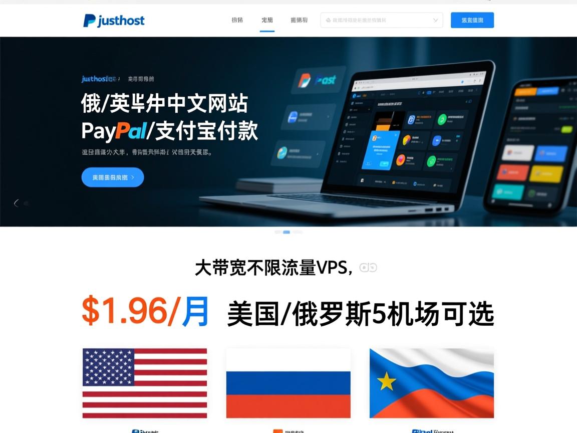 justhost：俄/英/中文网站，PayPal/支付宝付款，$1.96/月，大带宽不限流量VPS，美国/俄罗斯5机房可选