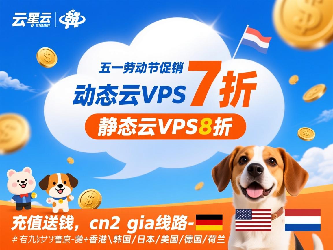 狗云：五一劳动节促销，动态云VPS7折，静态云VPS8折，充值送钱，cn2 gia线路-香港\韩国\日本\美国\德国\荷兰