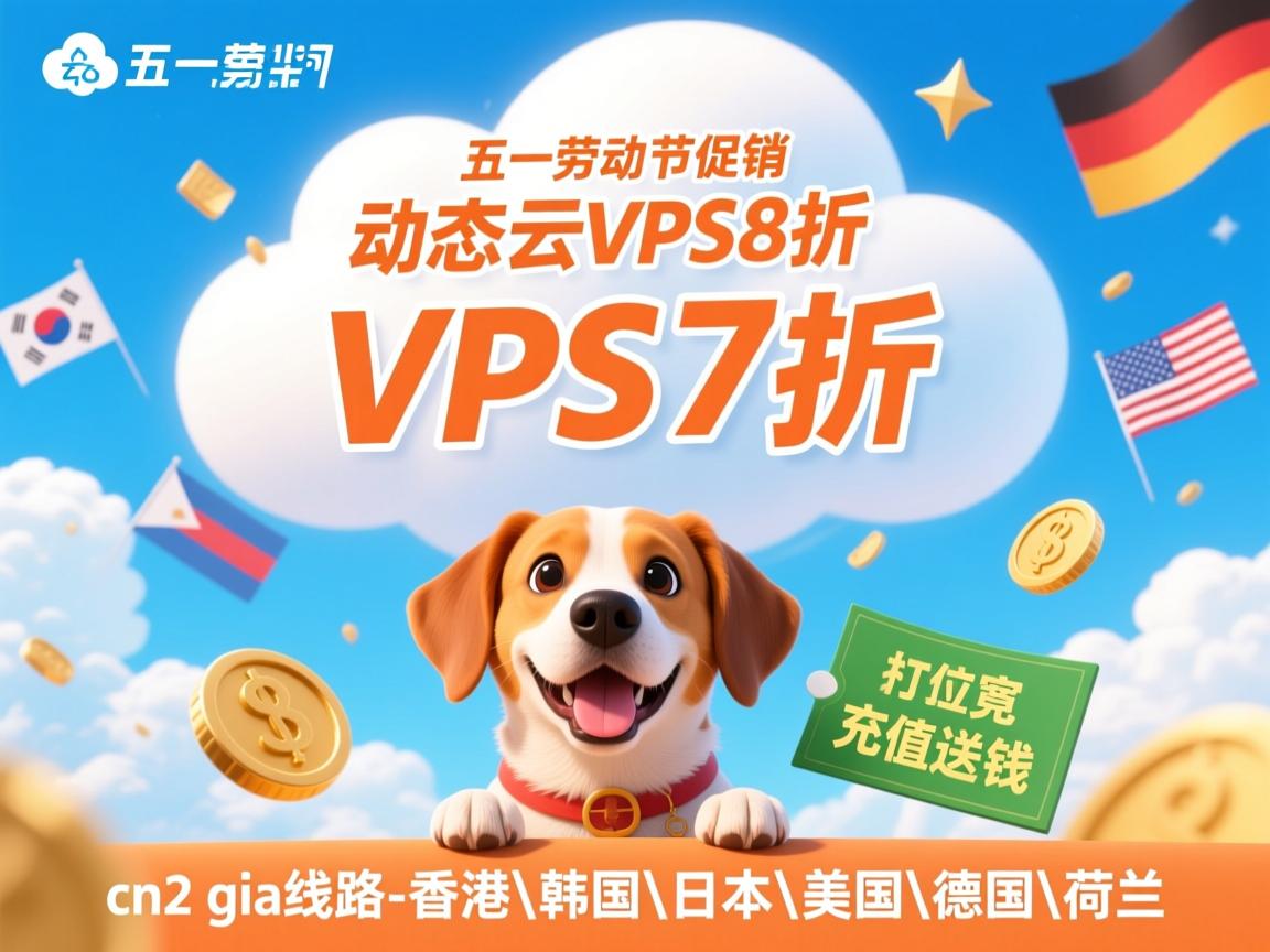 狗云：五一劳动节促销，动态云VPS7折，静态云VPS8折，充值送钱，cn2 gia线路-香港\韩国\日本\美国\德国\荷兰  第2张