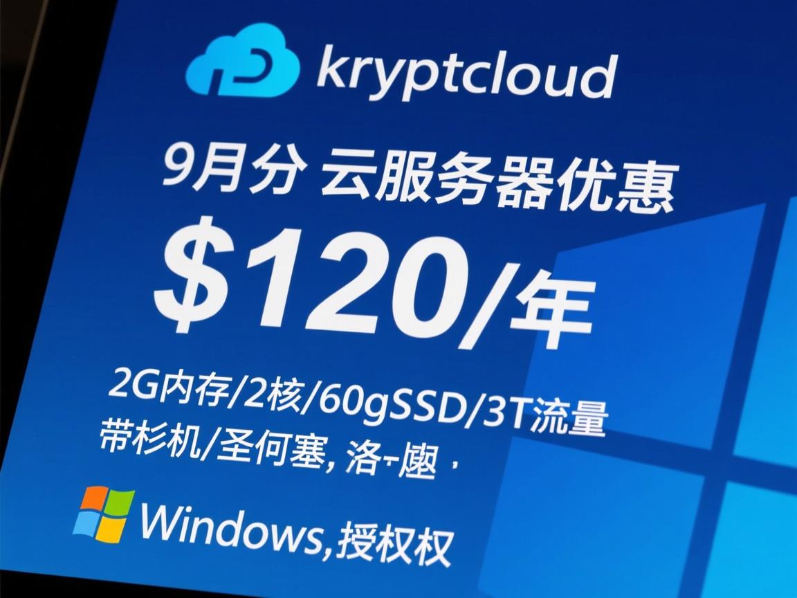 kryptcloud：9月云服务器优惠，$120/年，2G内存/2核/60gSSD/3T流量，洛杉矶/圣何塞，带Windows授权
