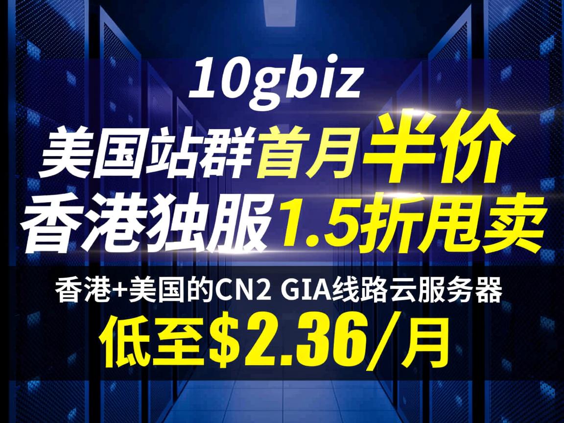 10gbiz：美国站群首月半价，香港独服1.5折甩卖，香港+美国的CN2 GIA线路云服务器低至$2.36/月