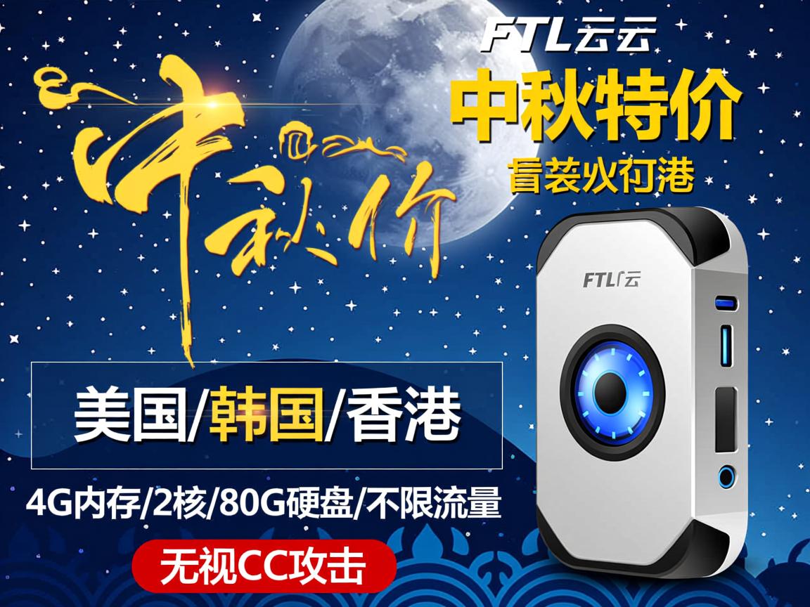 FTL超云：中秋特价，美国/韩国/香港，4G内存/2核/80G硬盘/不限流量，无视CC攻击  第1张