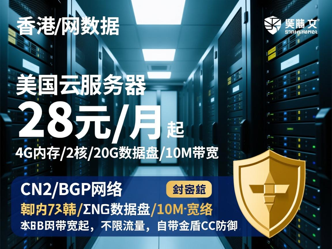 大网数据：香港/韩国/美国云服务器，28元/月起，4G内存/2核/20G数据盘/10M带宽，CN2+BGP网络，10M带宽起，不限流量，自带金盾CC防御