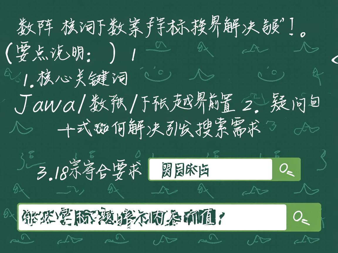 Java数组下标越界如何解决,(要点说明,1. 核心关键词Java/数组/下标越界前置 2. 疑问句式如何解决引发搜索需求 3. 18字符合要求 4. 解决型标题暗示内容价值) 第2张 Java数组下标越界如何解决,(要点说明,1. 核心关键词Java/数组/下标越界前置 2. 疑问句式如何解决引发搜索需求 3. 18字符合要求 4. 解决型标题暗示内容价值) 第2张