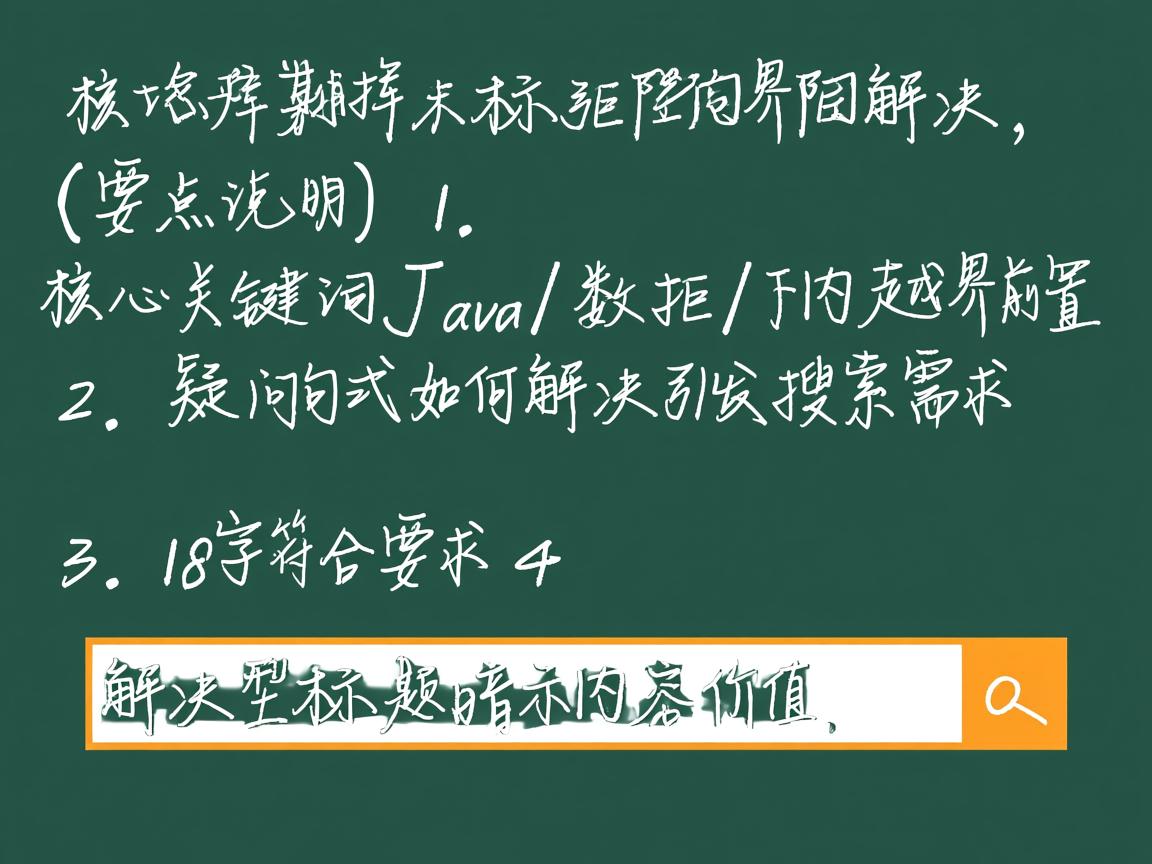 Java数组下标越界如何解决,(要点说明,1. 核心关键词Java/数组/下标越界前置 2. 疑问句式如何解决引发搜索需求 3. 18字符合要求 4. 解决型标题暗示内容价值) 第3张 Java数组下标越界如何解决,(要点说明,1. 核心关键词Java/数组/下标越界前置 2. 疑问句式如何解决引发搜索需求 3. 18字符合要求 4. 解决型标题暗示内容价值) 第3张